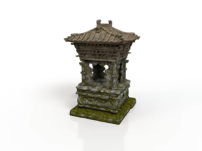 Traditional Stone Pavilion with Tiled Roof and Moss Covered Base in Classic Design 3d model