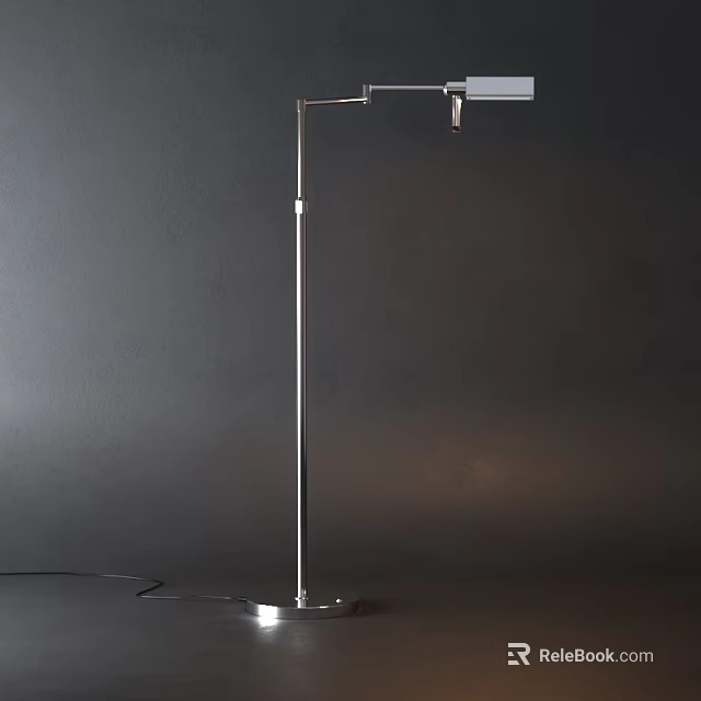 Modern Silver Metal Floor Lamp With Slim Pole And Adjustable Head 3d model 