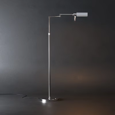 Modern Silver Metal Floor Lamp With Slim Pole And Adjustable Head 3d model