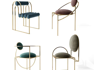 Elegant Modern Leisure Chairs with Gold Metal Frame and Colorful Velvet Seats 3d model