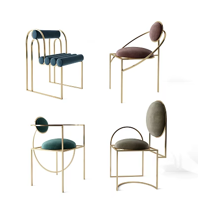 Elegant Modern Leisure Chairs with Gold Metal Frame and Colorful Velvet Seats 3d model