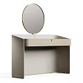 Modern Dressing Table With Round Mirror Wooden Top And Drawer Design