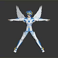 Fantasy Winged Blue And White Armored Character With Helmet Standing Arms Outstretched