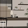 Modern Home Office Interior With Wooden Desk Table Lamp Books Vase And Potted Plant