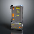 Futuristic Sci-Fi Control Panel Device With Warning Sign Orange Accents And Worn Metallic Surface 3d model