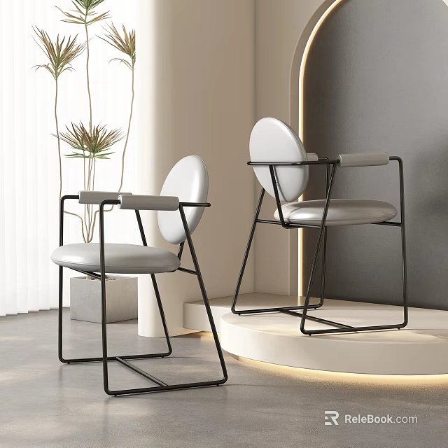 Modern Leisure Accent Chairs With White Leather Seat And Black Metal Frame 3d model 