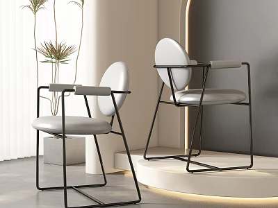 Modern Leisure Accent Chairs With White Leather Seat And Black Metal Frame 3d model