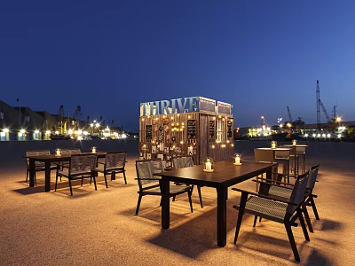 ORPHEE Open Air Bar Night Scene With Outdoor Tables Chairs And Ambient Lighting 3d model
