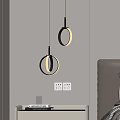 Modern Circular Pendant Lights In Bedroom With Nightstand Books And Glass