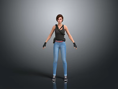 Lady Soldier Female Detective Female Beater Warrior Samurai Soldier Detective Agent Beater 3d model