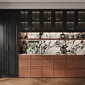 Modern Wooden Wardrobe with Open Center Clothes Hanging Section and Red Drawer in Stylish Interior