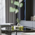 Modern Elegant Dining Living Room Interior With Marble Backsplash Coffee Machine Wine Glasses And Books