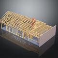 Wooden House Frame Structure with Roof Trusses Wall Framing and Brick Foundation