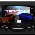 Vibrant Thor Concept Cars Displayed On Exhibition Platform With Neon Lights And Screen