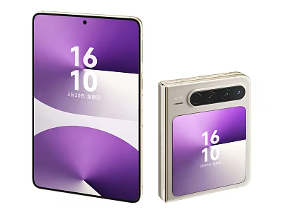 Sleek Modern Foldable Mobile With Large Purple Screen And Time 3d model