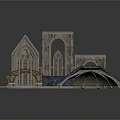 Gothic Style Architectural Elements With Stone Arches Wooden Frames And Roof Tiles