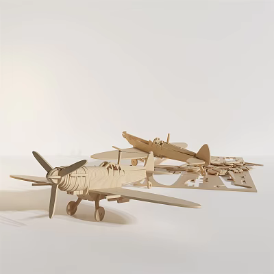 Wooden Building Blocks for Assembling Airplane Models with Intricate Parts and Design 3d model