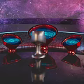 Starry Sky Themed Futuristic Console With Red Edged Blue Glowing Devices On Silver Metal Base