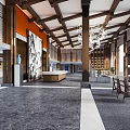 Elegant Hotel Lobby Interior With Grand Chandelier Wooden Columns Decorative Painting And Rattan Furniture