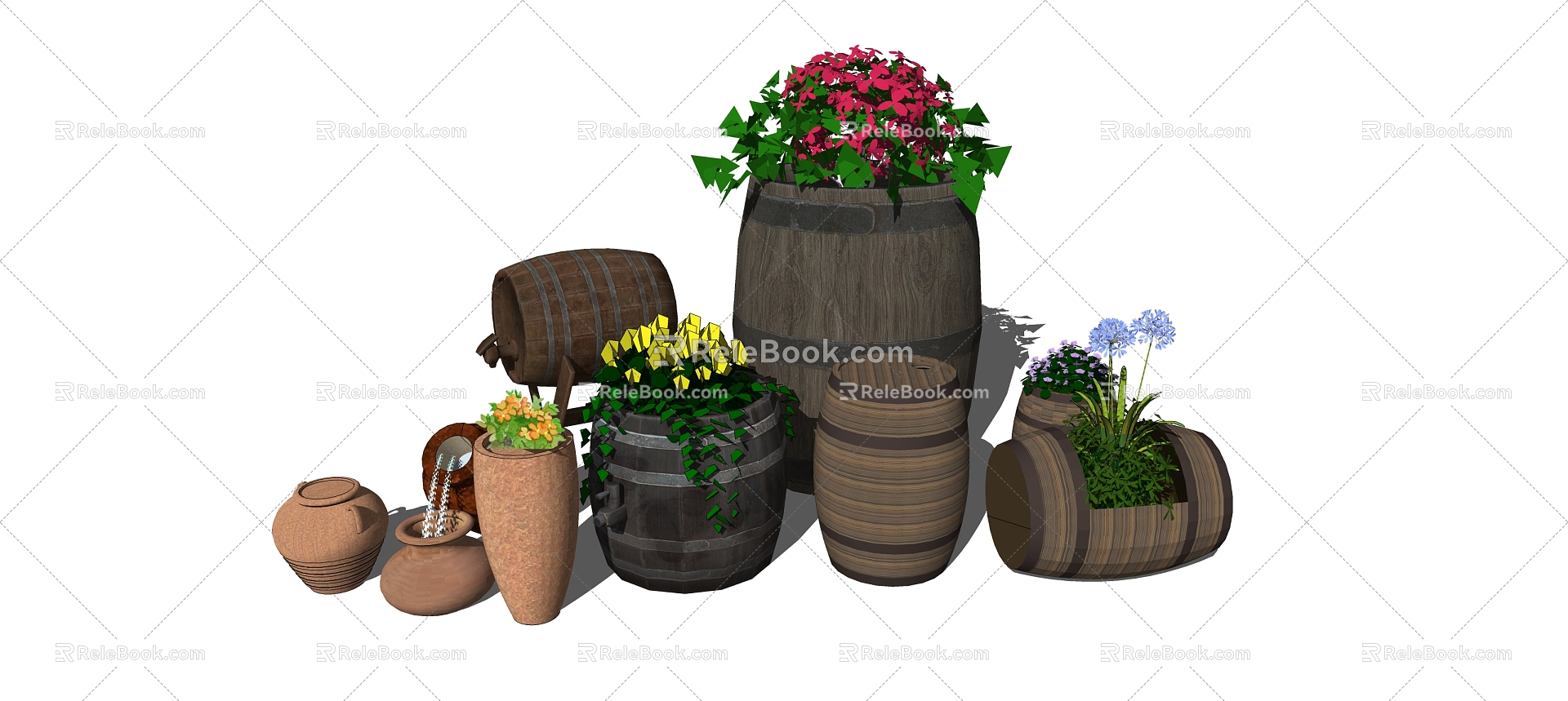 Modern Wine Barrel Cask Potted Plant model