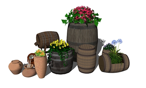 Modern Wine Barrel Cask Potted Plant 3d model