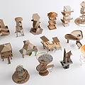 Garden Landscape Architectural Models Featuring Creative Wooden And Cardboard Structures 3d model