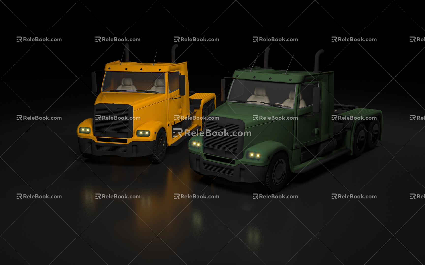 American truck truck head long nose truck European truck transportation freight logistics toy car scene game props decoration furnishings parking lot 3d model