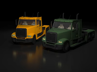 Functional Yellow and Green Truck Tractors With Cab Design And Headlights 3d model
