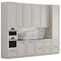 Sleek Modern White Kitchen Cabinets With Marble Backsplash Built in Ovens And Sink