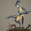 Detailed Fantasy Character Creature Holding Bow On Mossy Mechanical Platform