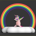 Playful Pink Unicorn Dancing On Fluffy Cloud With Bright Colorful Rainbow Arch