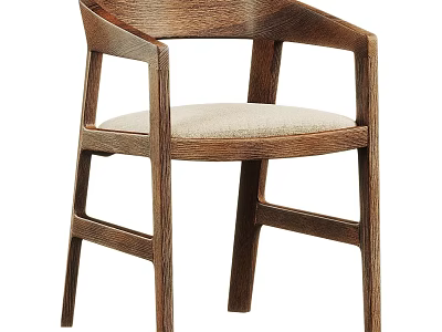 Modern Minimalist Solid Wood Dining Chair With Armrest And Light Upholstered Seat 3d model