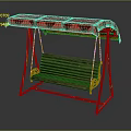 Outdoor Swing Chair With Red Canopy Wooden Bench Seat And Metal Frame