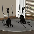 Two Elliptical Machines as Sports Equipment in Carpeted Room with Window and Plant