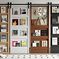 Contemporary Barn Door Display Wall With Wall Art Magazines And Decorative Shelves