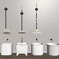 Wall Mounted Cleaning Tools With White Mop Sinks In Utility Area 3d model