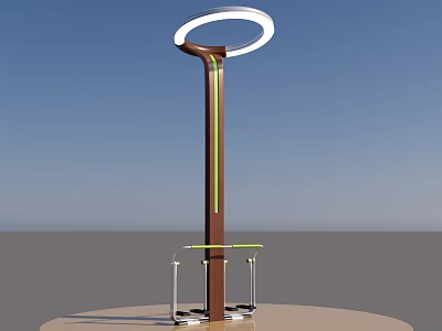 Modern Public Fitness Facility With Circular Top Brown Pole And Green Handrails 3d model