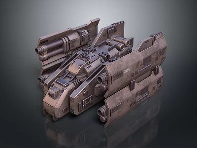 Futuristic Metal Mechanical Craft With Multiple Cannons Complex Components and Weathered Texture 3d model