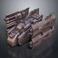 Futuristic Metal Mechanical Craft With Multiple Cannons Complex Components and Weathered Texture 3d model