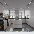 Modern Kitchen Interior With Organized Cookware Open Drawers Knives Dishes And Cabinets