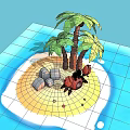 Scenic Tropical Island With Sandy Beach Palm Trees Red Crab And Clear Blue Water