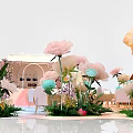 Elegant Floral Installation With Pink White Flowers Green Plants And Cozy Seating Area