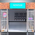 NONCAN Specialty Store With Brick Wall Sign Metal Gates And Display Shelves