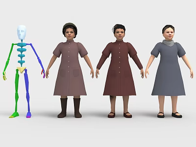 Children Wearing Different Colored Dresses Standing Side By Side With Colorful Skeleton 3d model