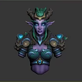 Fantasy Character Bust with Purple Skin Blue Markings Green Horns Pointed Ears and Shoulder Armor