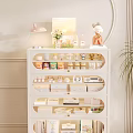 White Storage Cabinet With Transparent Compartments Organizing Cosmetics And Decorative Items