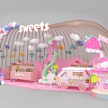 Commercial Equipment For Pink Sweets Stall With Balloon Arch Candy Tree And Dessert Cart