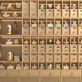 Traditional Chinese Medicine Cabinet With Multiple Drawers And Herbal Medicine Jars