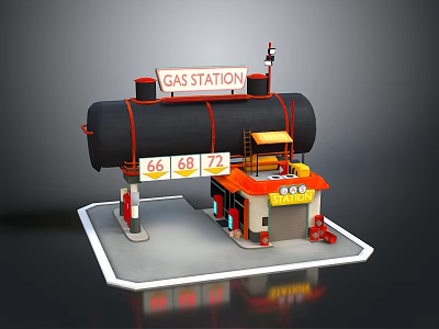 Functional Vehicles At Gas Station With Equipment 3d model