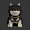 3D Shiba Inu Puppy Model With Gray Black White Fur And Orange Collar